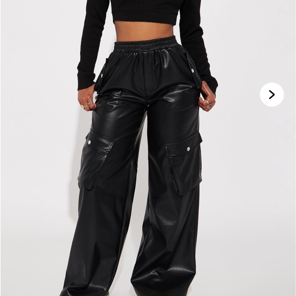 Faux Leather Cargo Pants Wide Leg Pants Parachute Pants XS